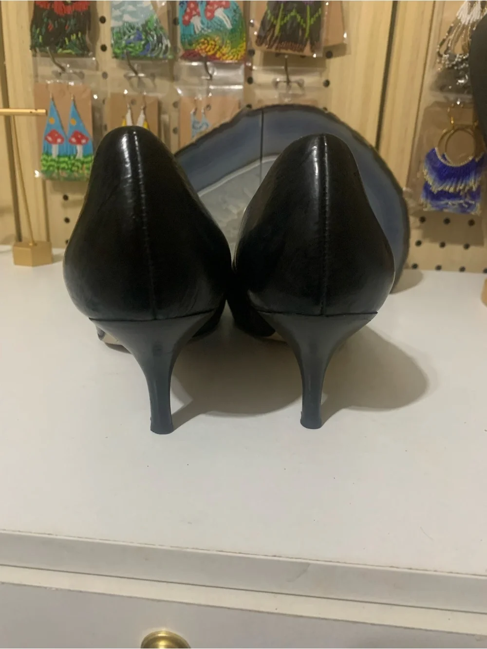 Michael Kors Black Leather Round-Toe Heels with MK Emblem
